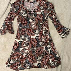 VENUS Lace up boho paisley dress size 8 polyester